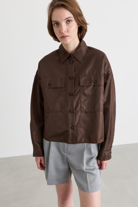 Cropped water-repellent twill shirt - Intrend