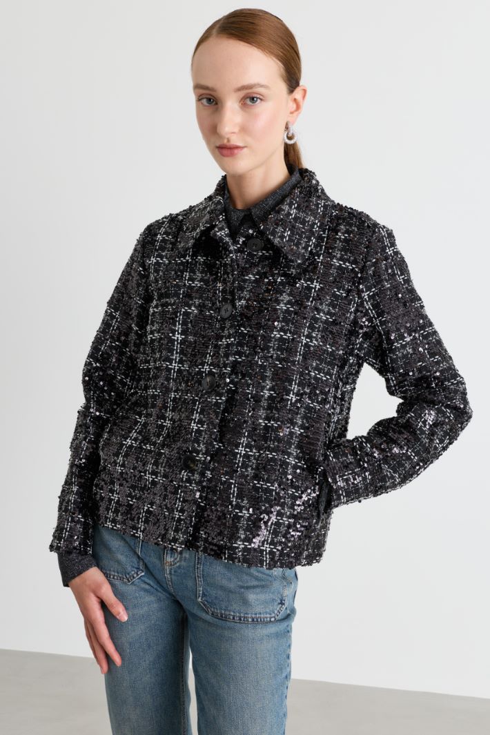 Sequinned basketweave jacket - BLACK - Intrend - 2