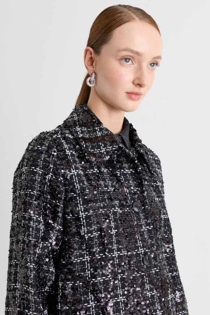 Sequinned basketweave jacket - BLACK - Intrend - 3
