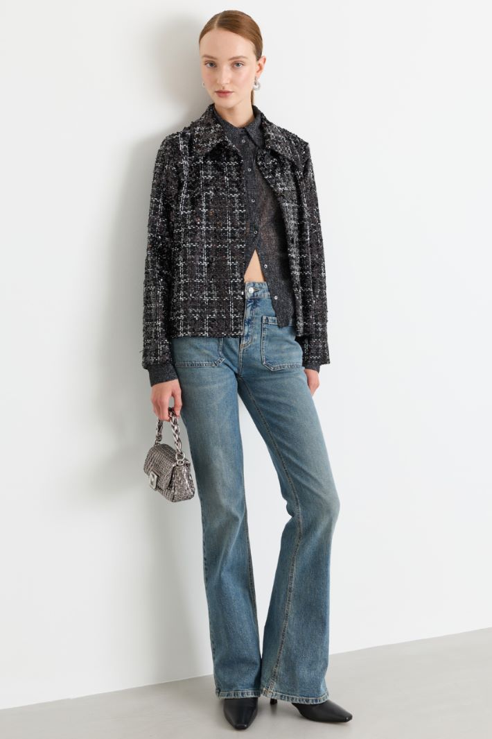Sequinned basketweave jacket - BLACK - Intrend