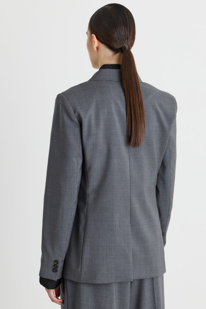 Double-breasted wool canvas blazer - GREY - Intrend - 4