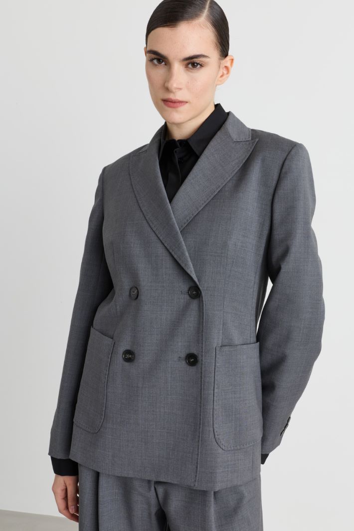 Double-breasted wool canvas blazer - GREY - Intrend - 2