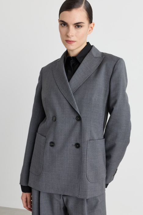 Double-breasted wool canvas blazer - Intrend