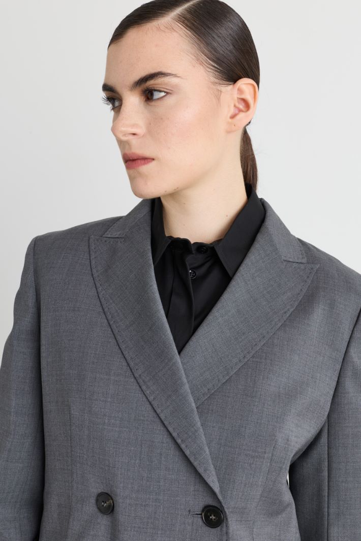 Double-breasted wool canvas blazer - GREY - Intrend - 3