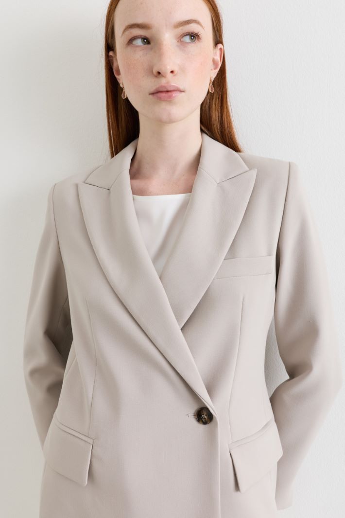 Single-Button Double-Breasted Blazer - GREY - Intrend - 3