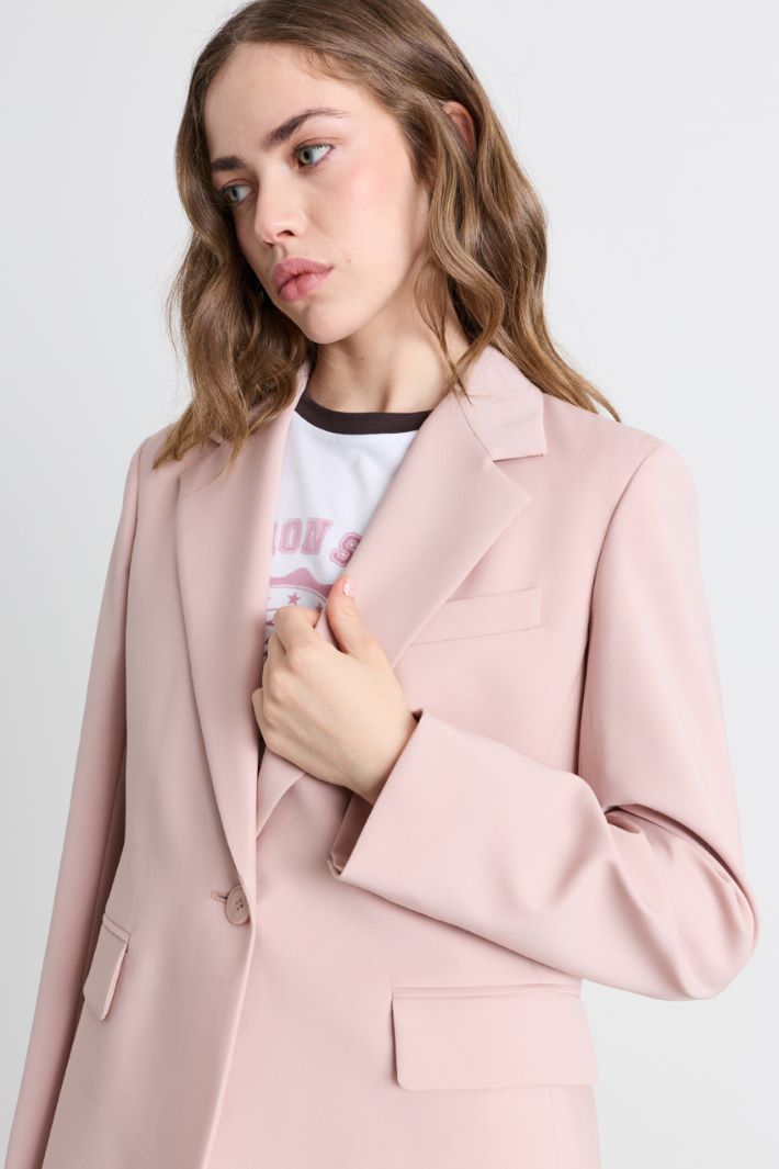 Single-breasted canvas blazer - PINK - Intrend - 3