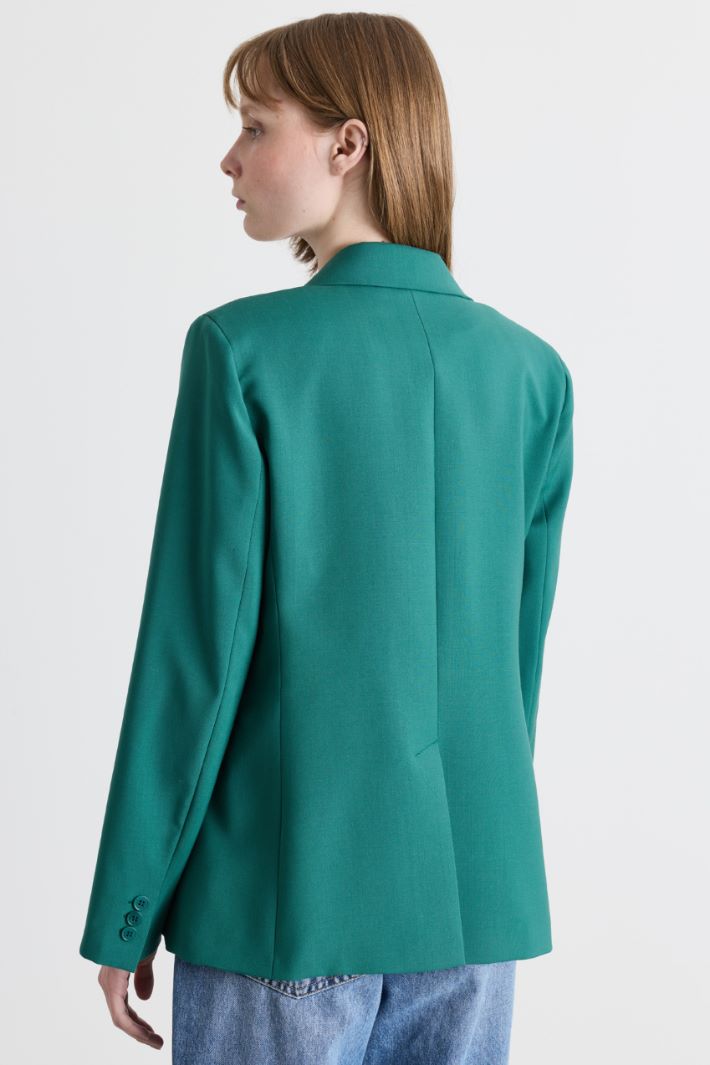 Single-breasted canvas blazer - GREEN - Intrend - 4
