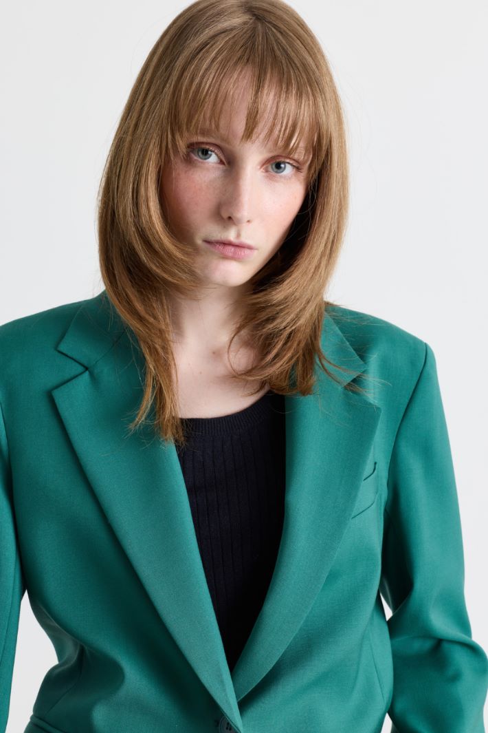 Single-breasted canvas blazer - GREEN - Intrend - 3