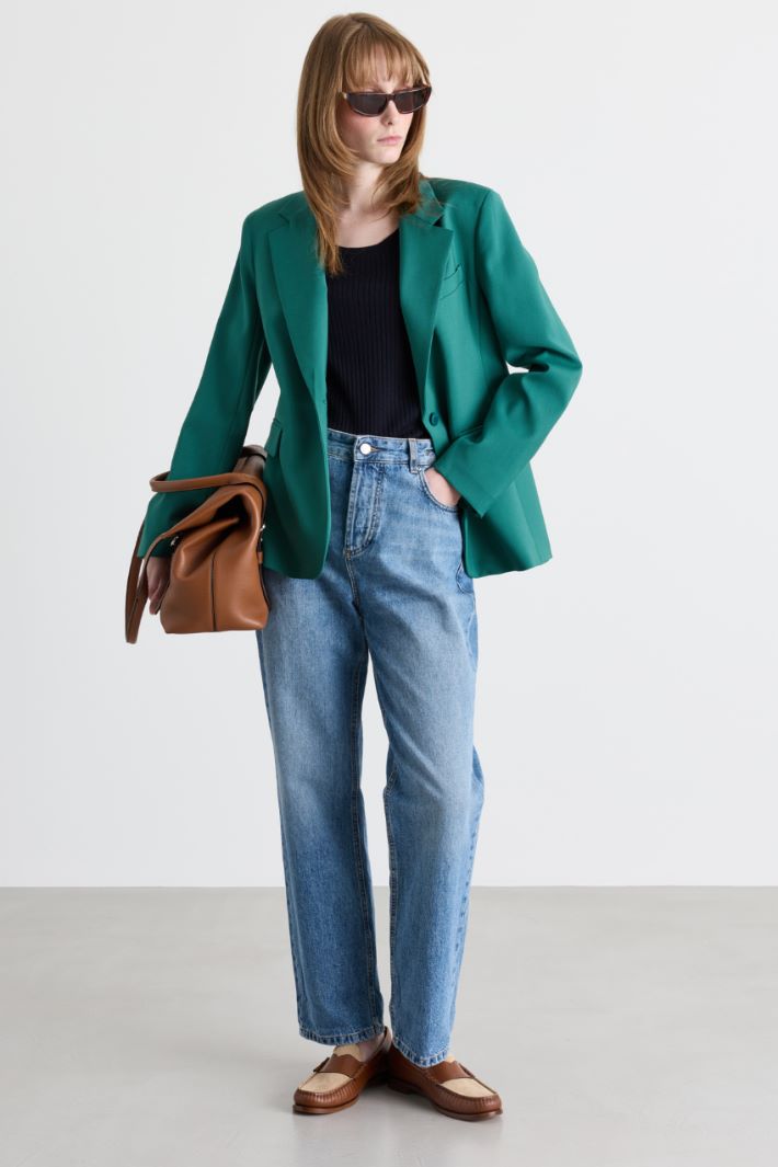 Single-breasted canvas blazer - GREEN - Intrend