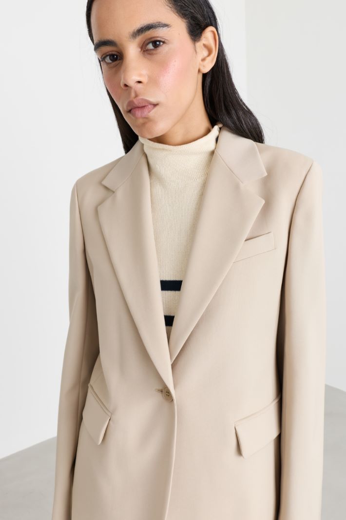 Single-breasted canvas blazer - CAMEL - Intrend - 3