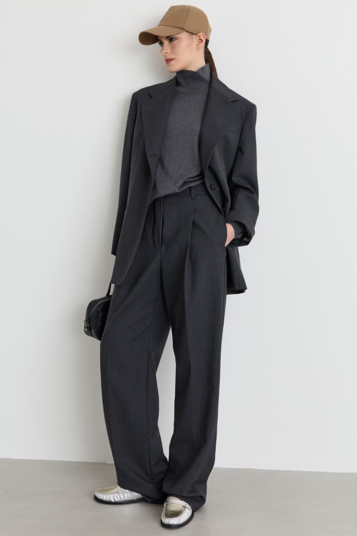 Pinstripe canvas blazer - GREY - Intrend