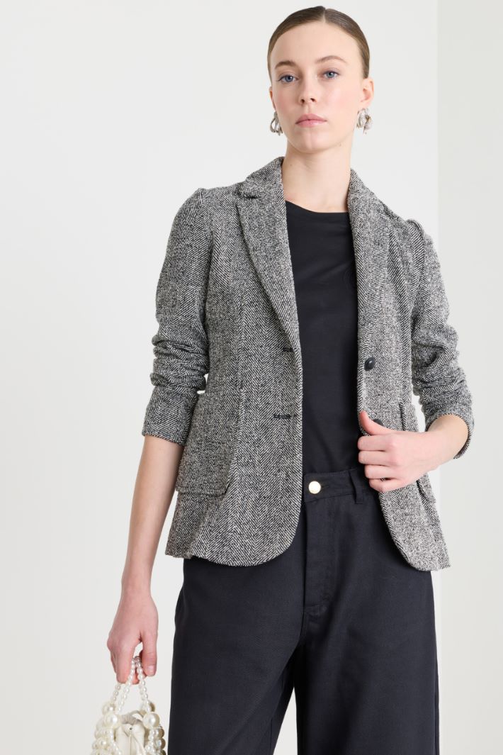 Basketweave jacket - BLACK WHITE - Intrend - 2