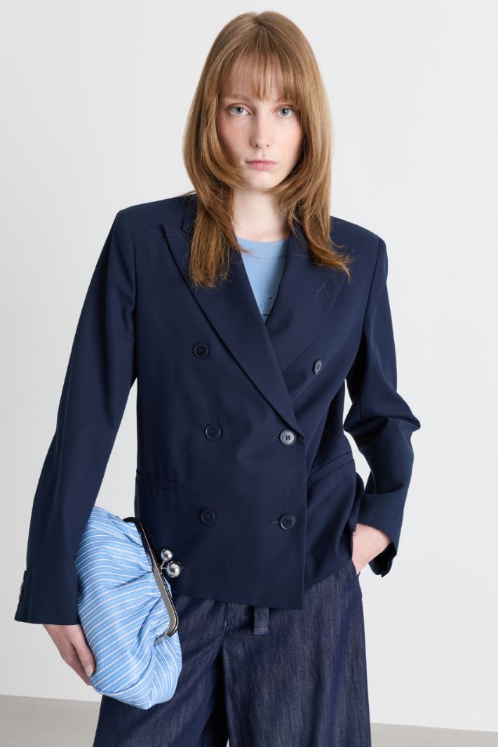 Blazer doppiopetto in gabardina - BLU - Intrend - 2