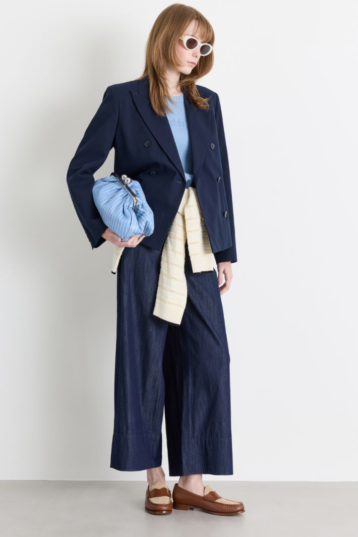 Blazer doppiopetto in gabardina - BLU - Intrend