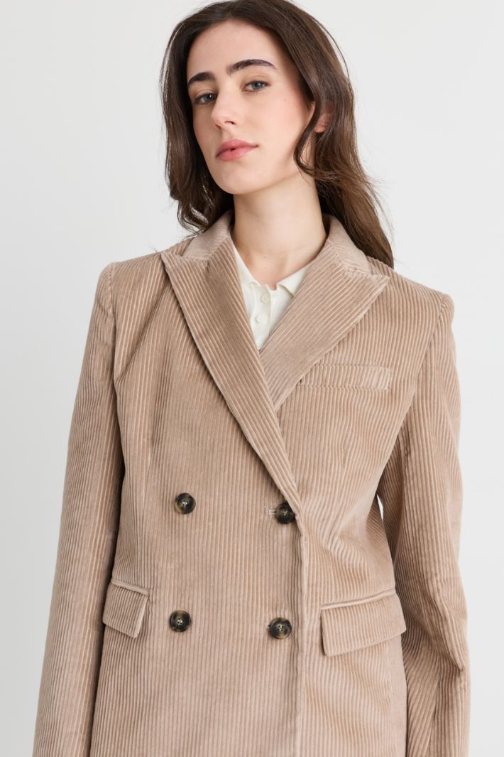 Double-breasted velvet blazer - BEIGE - Intrend - 3