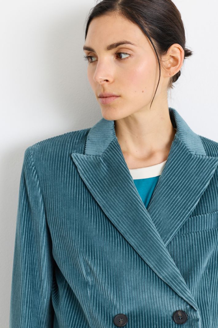 Blazer doppiopetto in velluto - AZZURRO - Intrend - 3