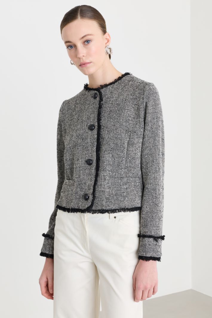 Short basketweave jacket - BLACK WHITE - Intrend - 3