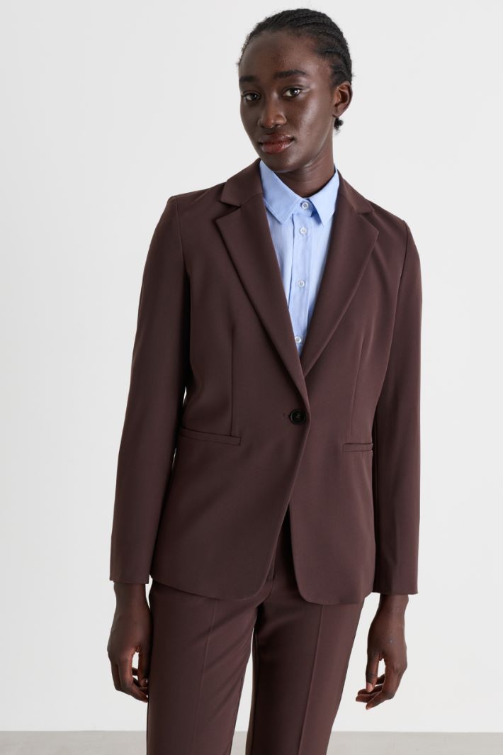 Stretch technical twill blazer - BROWN - Intrend - 2