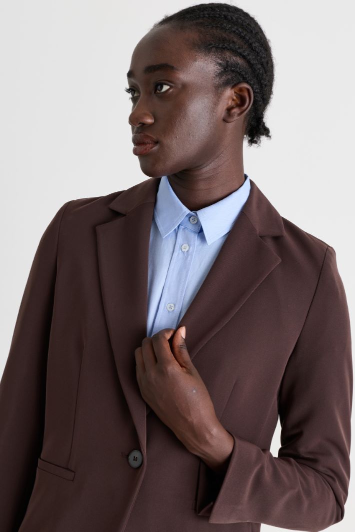Stretch technical twill blazer - BROWN - Intrend - 3