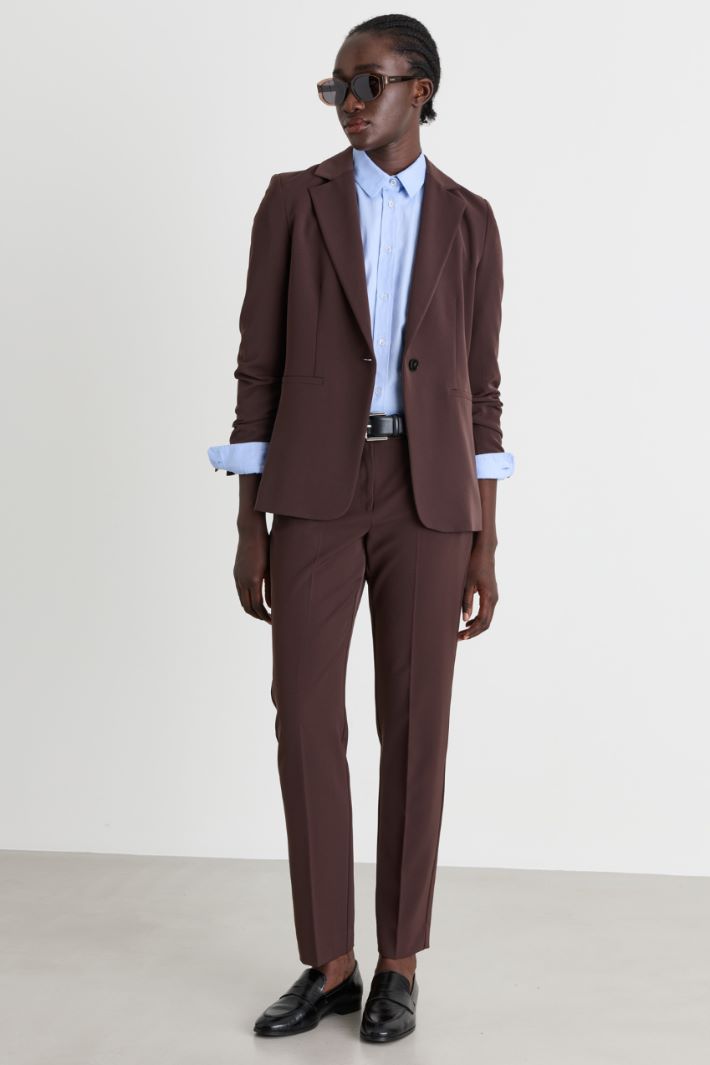 Stretch technical twill blazer - BROWN - Intrend