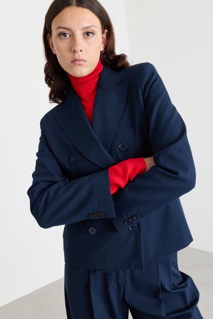Double-breasted blazer with martingale - BLUE - Intrend - 3