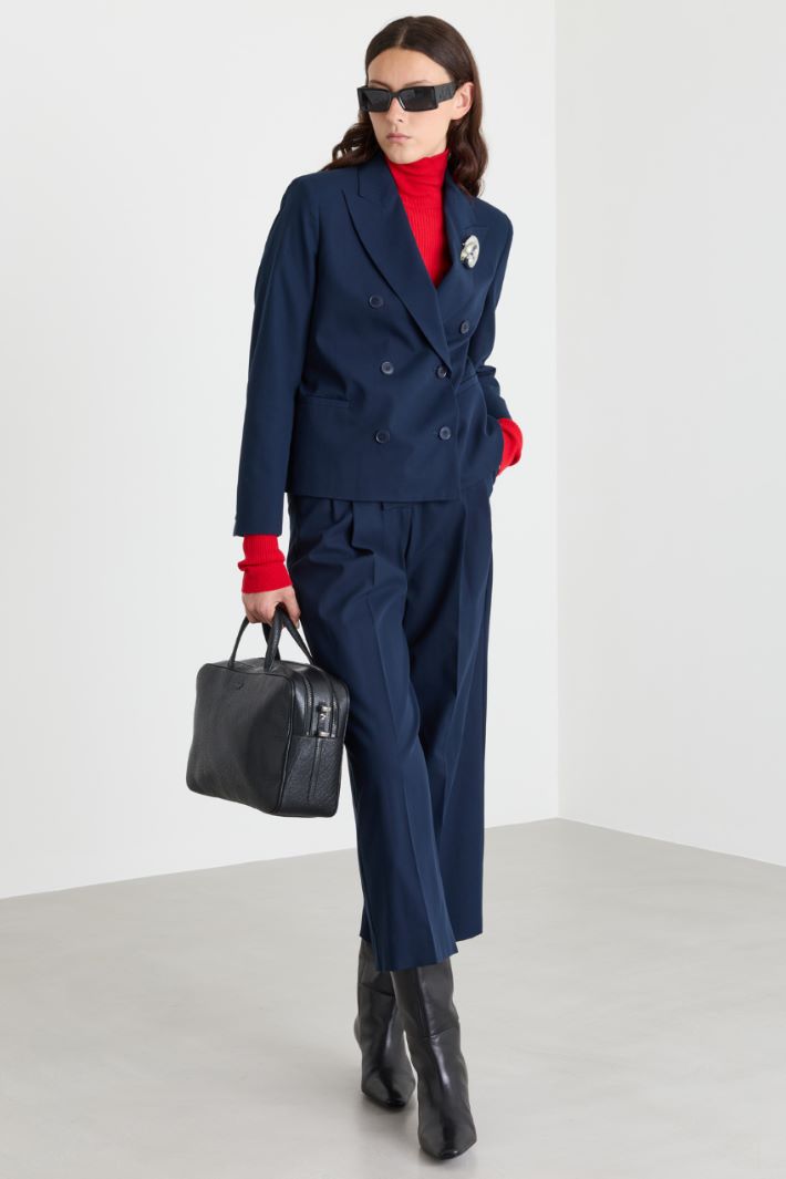 Double-breasted blazer with martingale - BLUE - Intrend