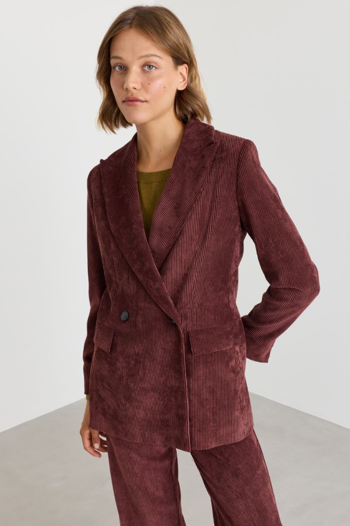 Double-breasted corduroy blazer - BORDEAUX - Intrend - 2
