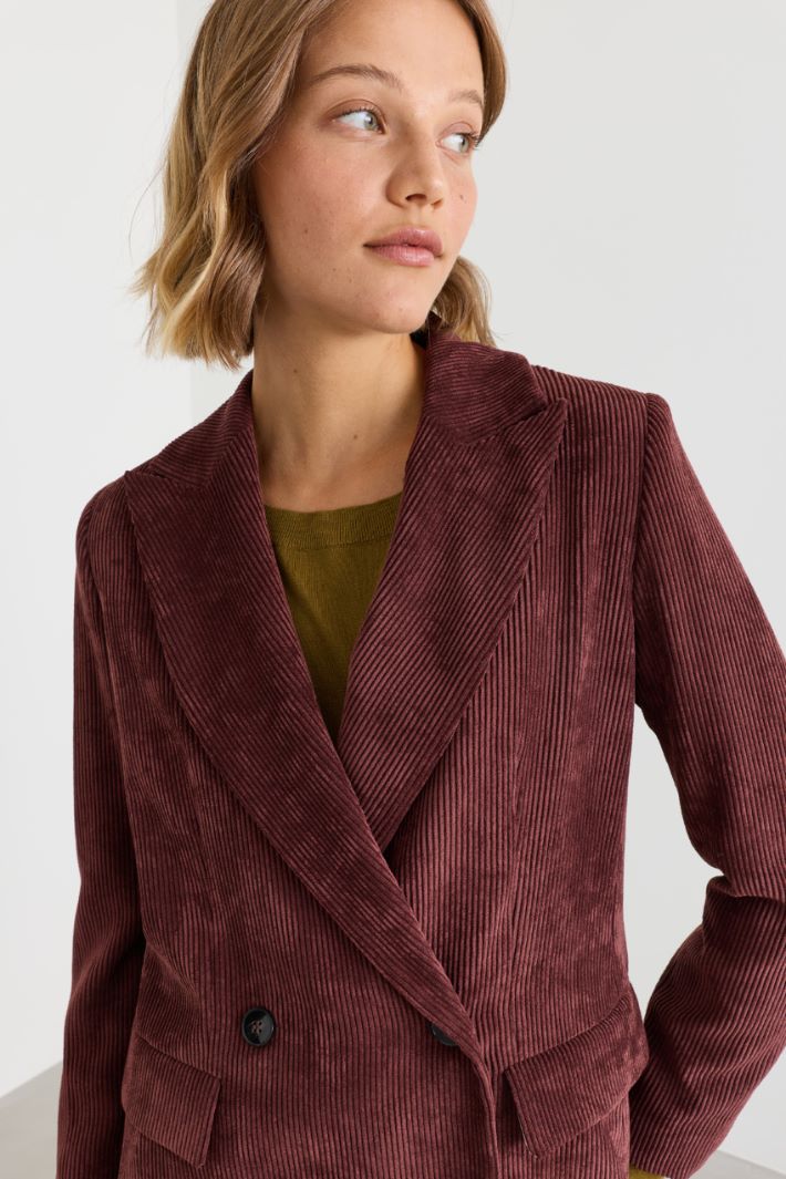 Double-breasted corduroy blazer - BORDEAUX - Intrend - 3