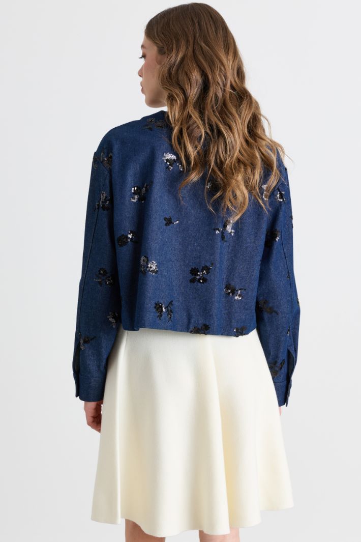 Embroidered gabardine blazer - BLUE - Intrend - 4