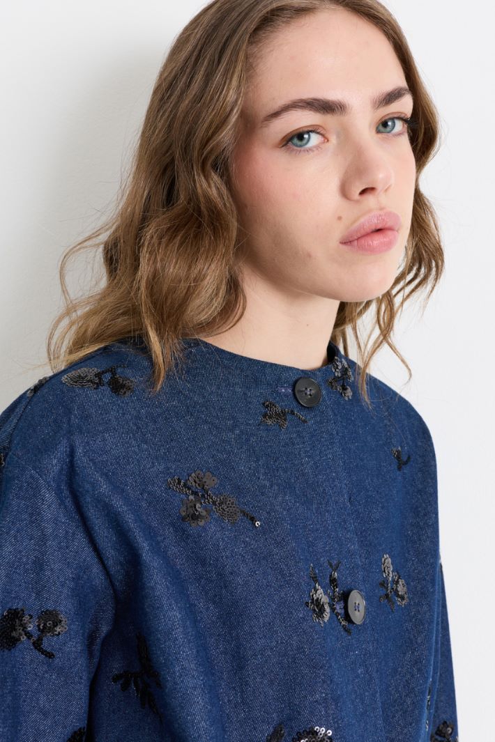Embroidered gabardine blazer - BLUE - Intrend - 3