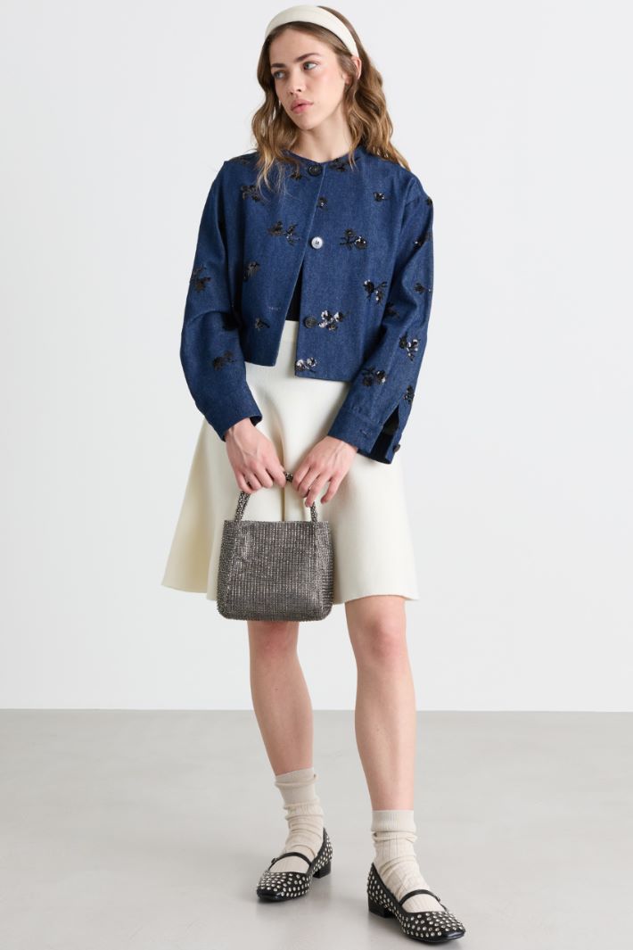 Embroidered gabardine blazer - BLUE - Intrend