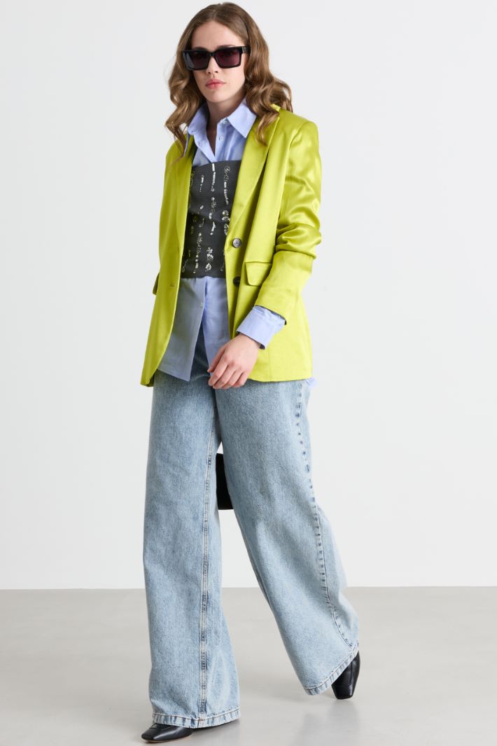 Satin blazer - GREEN - Intrend