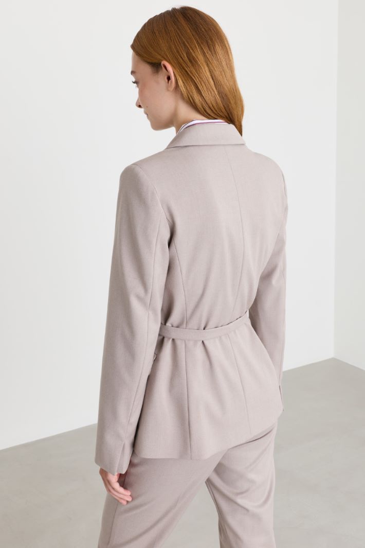 Double-breasted flannel blazer with belt - BEIGE - Intrend - 4