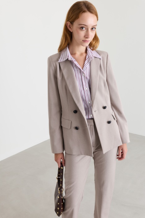 Double-breasted flannel blazer with belt - Intrend