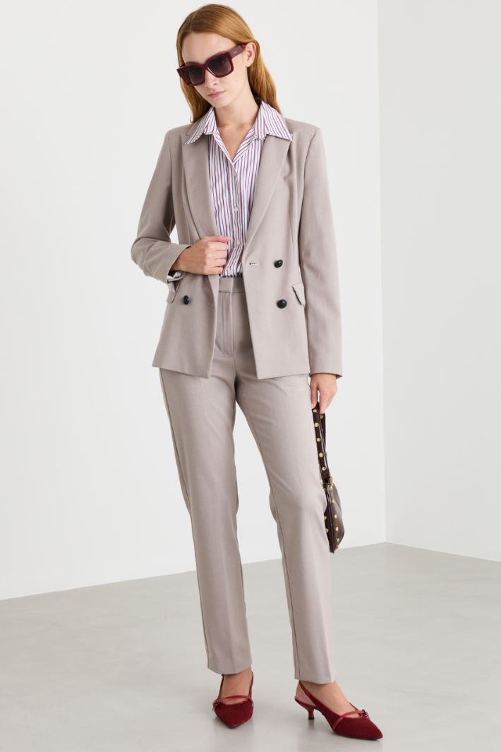 Double-breasted flannel blazer with belt - BEIGE - Intrend