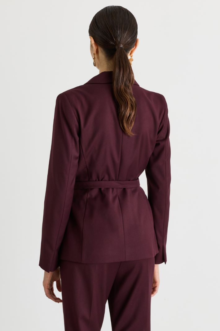 Double-breasted flannel blazer with belt - BORDEAUX - Intrend - 4