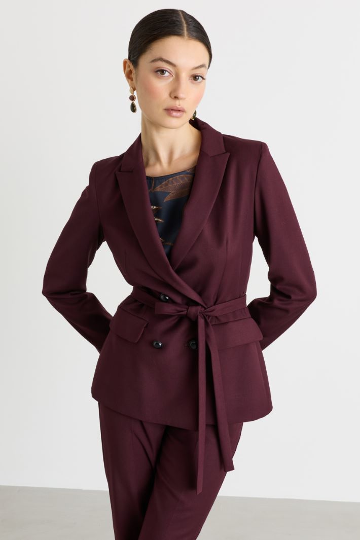 Double-breasted flannel blazer with belt - BORDEAUX - Intrend - 2