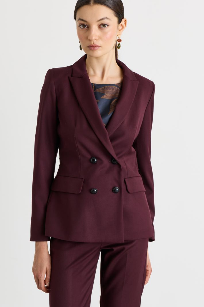 Double-breasted flannel blazer with belt - BORDEAUX - Intrend - 3
