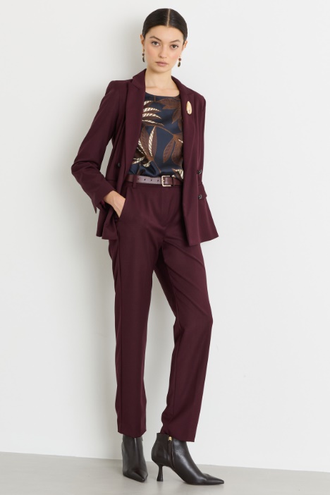 Blazer de franela con cierre cruzado de doble botón y cinturón - Intrend