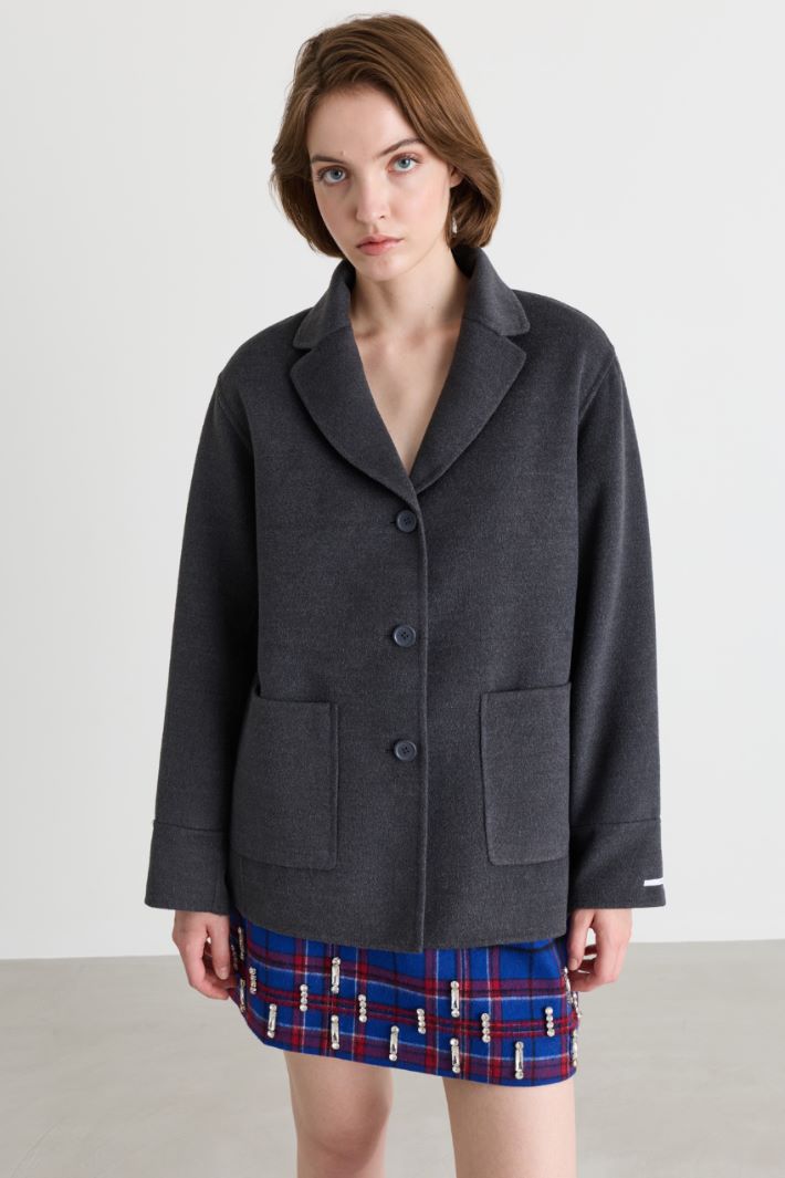 Veste droite en tissu double - GRIS - Intrend - 2