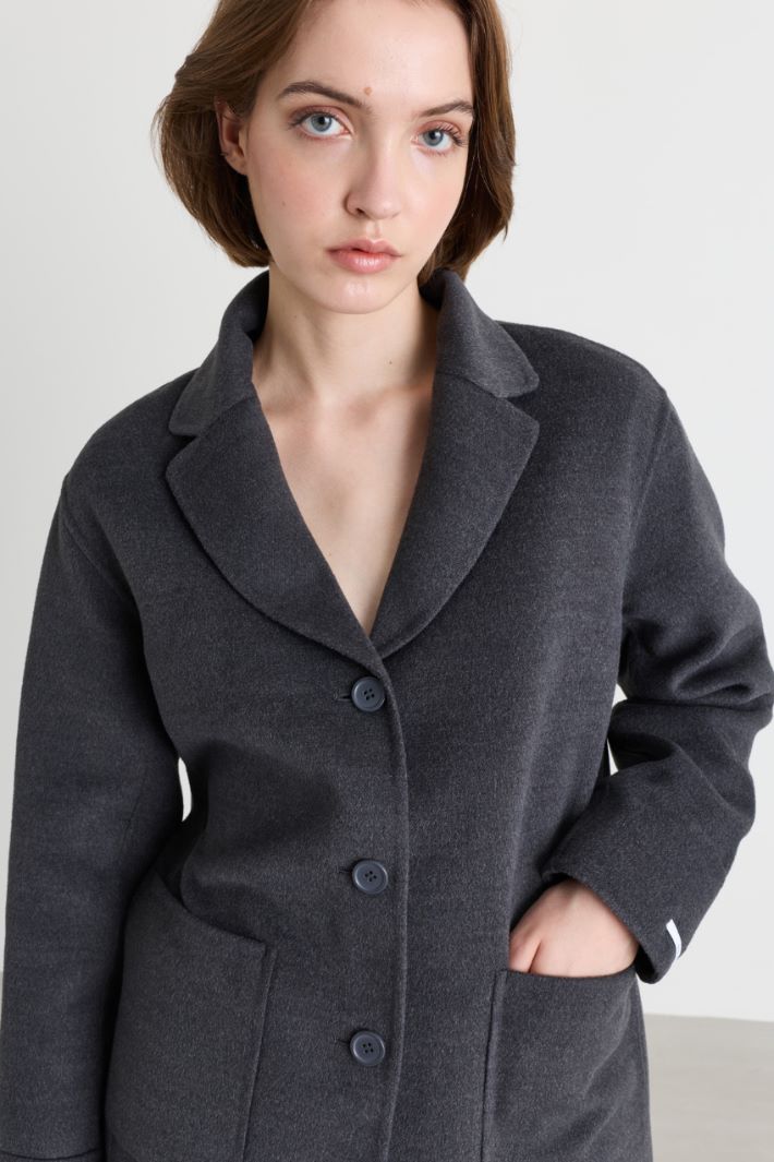 Veste droite en tissu double - GRIS - Intrend - 3