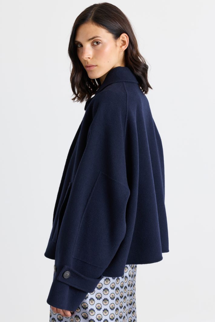 Manteau crop en drap de laine - BLEU - Intrend - 4