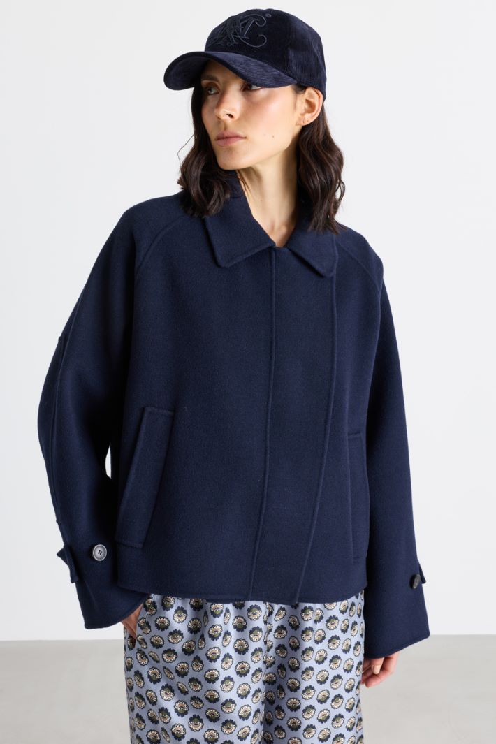 Manteau crop en drap de laine - BLEU - Intrend - 2