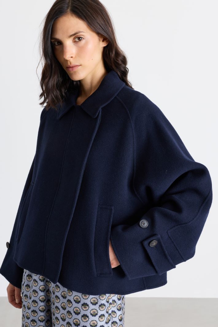 Manteau crop en drap de laine - BLEU - Intrend - 3