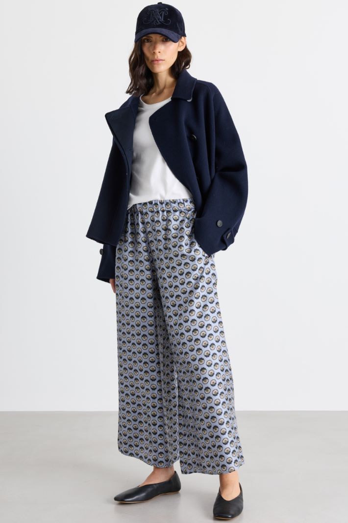 Manteau crop en drap de laine - BLEU - Intrend