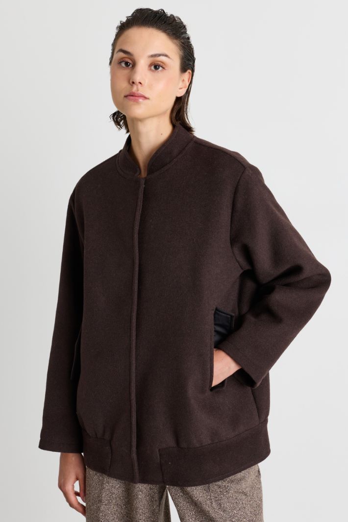 Snap-fastening bomber jacket - BROWN - Intrend - 2