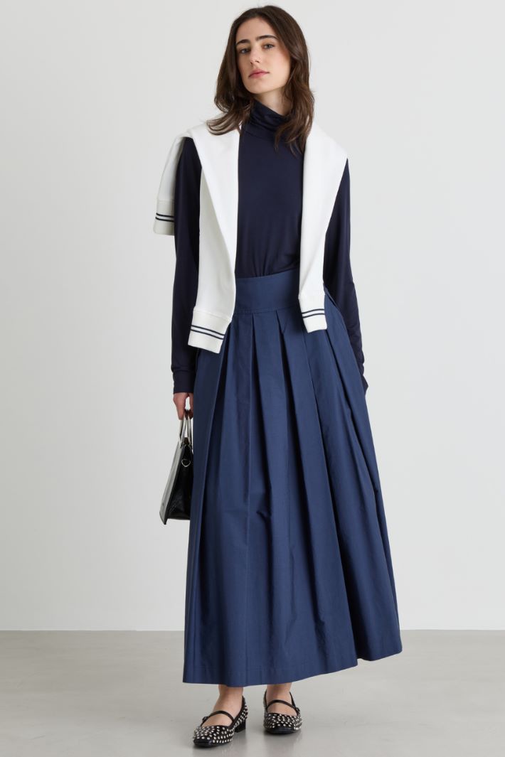 Pleated poplin skirt - BLUE - Intrend