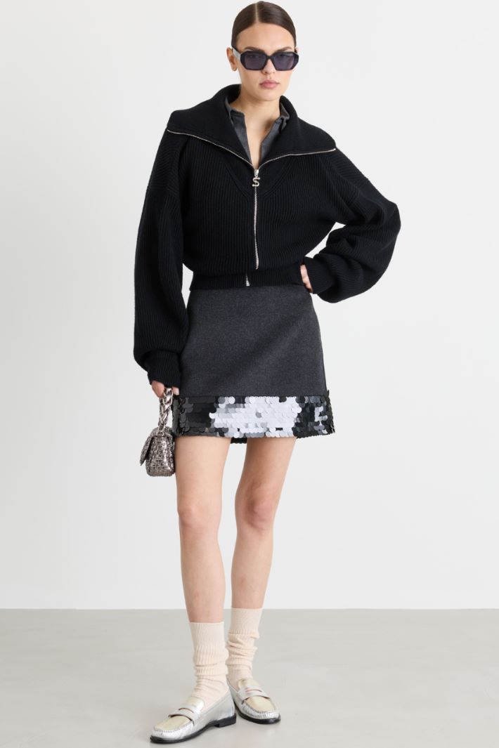 Sequin-hem miniskirt - BLACK - Intrend