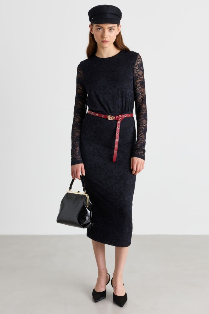 Stretch lace pencil skirt - BLACK - Intrend
