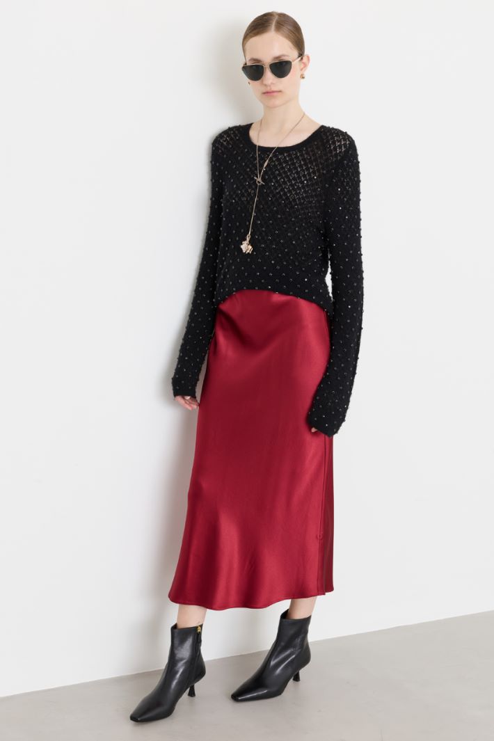 Stretch satin skirt - RED - Intrend